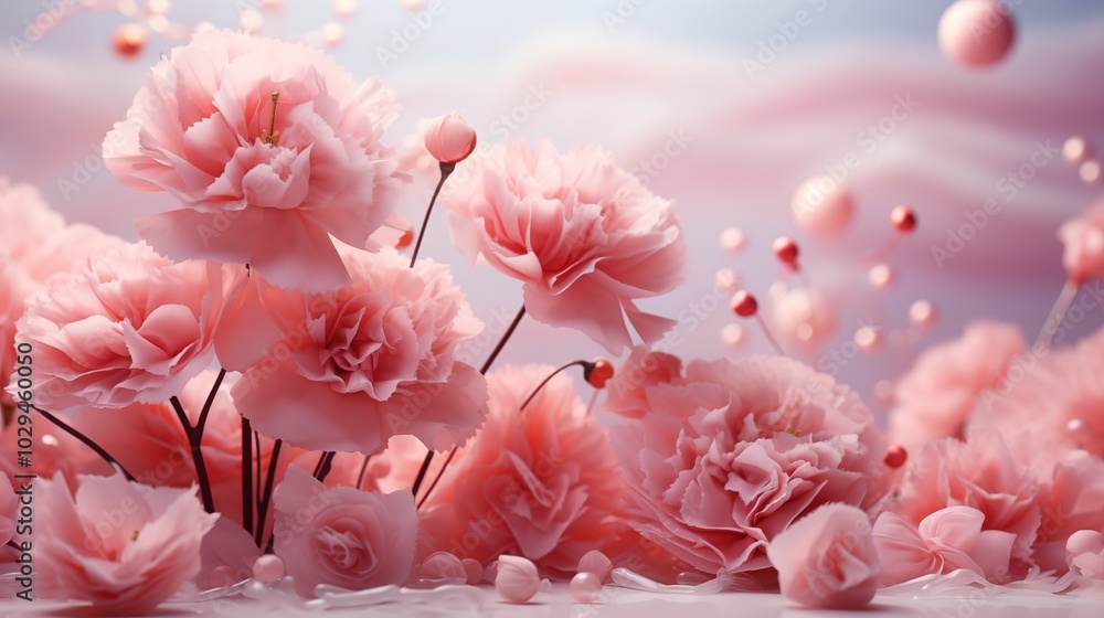 A delicate and beautiful pink carnation blossoms against a soft bright backdrop creating the perfect space for text. A delicate and beautiful pink carnation blossoms against a soft bright backdrop creating the perfect space for text.