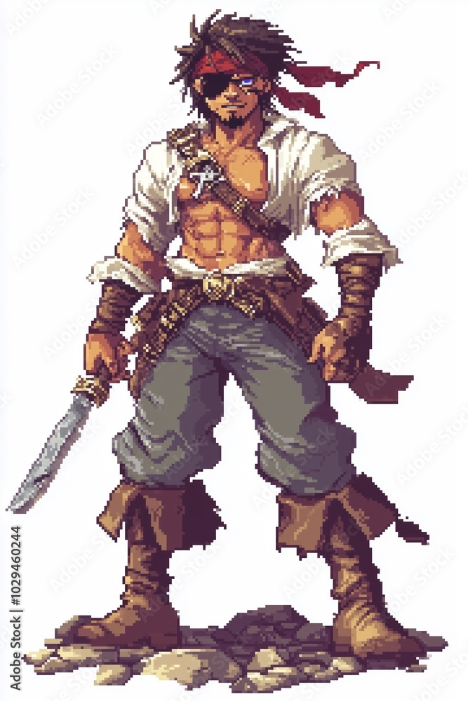 Dashing handsome pirate rogue character with eye patch Dashing handsome pirate rogue character with eye patch