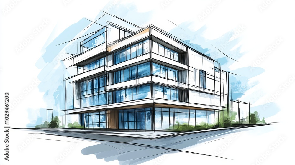 Architectural sketch drawing of a building Architectural sketch drawing of a building