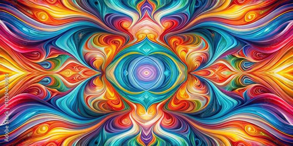 Symmetrical colorful abstract painting with curved shapes and calming effect Symmetrical colorful abstract painting with curved shapes and calming effect
