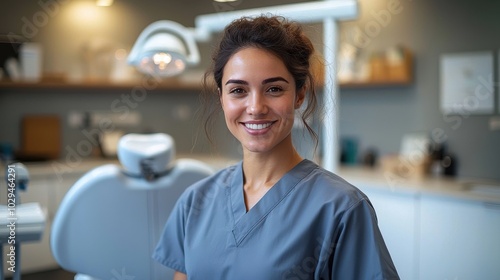 A dental professional smiles warmly in a modern clinic, showcasing a welcoming atmosphere and commitment to patient care