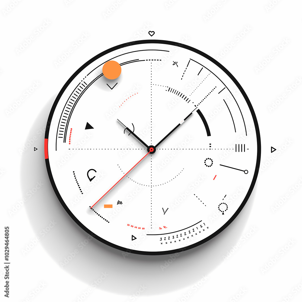 Modern abstract clock with geometric design on white background Modern abstract clock with geometric design on white background