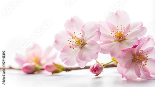 Pink Sakura flower isolated on white background with leading lines