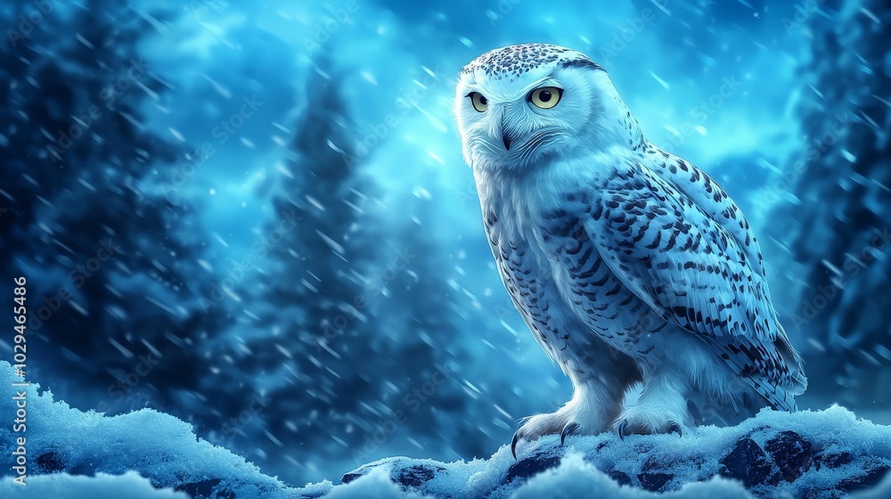 Snowy Owl Perched in a Winter Wonderland Scene Snowy Owl Perched in a Winter Wonderland Scene