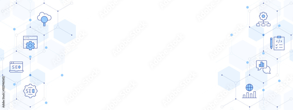 Seo Banner Vector Illustration with Two-sided Icon Style. Line Duotone icon. Containing search, seo and web, seo, hierarchy, planning, browser, analytic Seo Banner Vector Illustration with Two-sided Icon Style. Line Duotone icon. Containing search, seo and web, seo, hierarchy, planning, browser, analytic