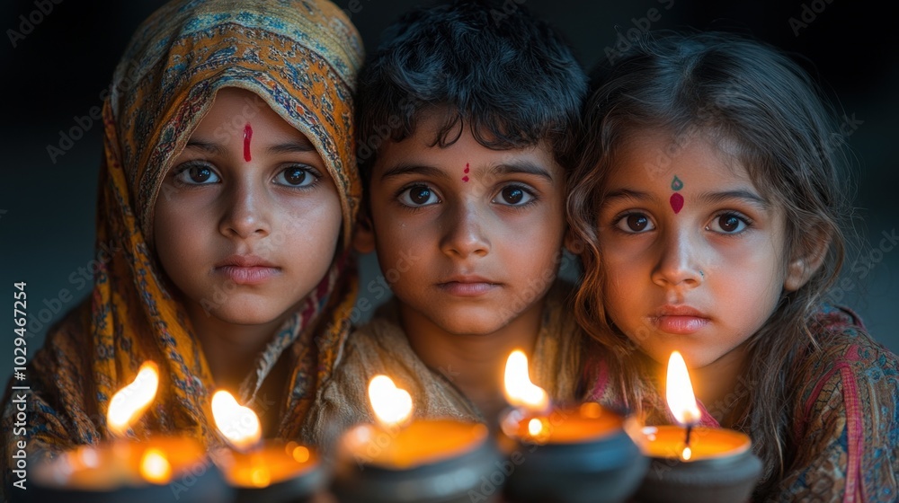 Diwali celebration with family lighting oil lamps, symbolizing the triumph of light over darkness during this important Hindu festival in November Diwali celebration with family lighting oil lamps, symbolizing the triumph of light over darkness during this important Hindu festival in November