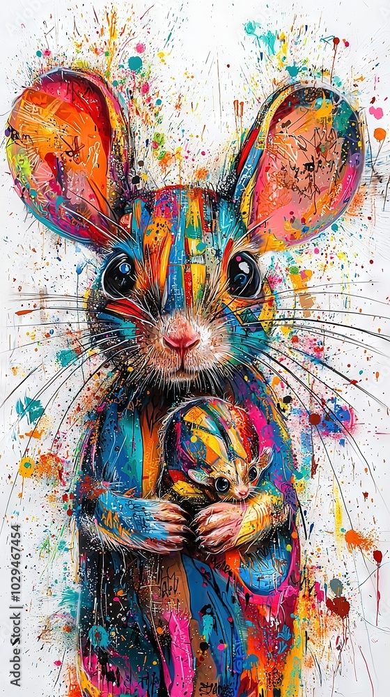 Fototapeta premium A Mouse with a Baby in Its Arms