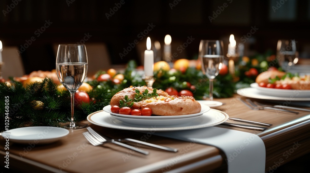 Fototapeta premium Traditional setting of the Table of Brotherhood during Thanksgiving, symbolizing the spirit of sharing and gratitude in November