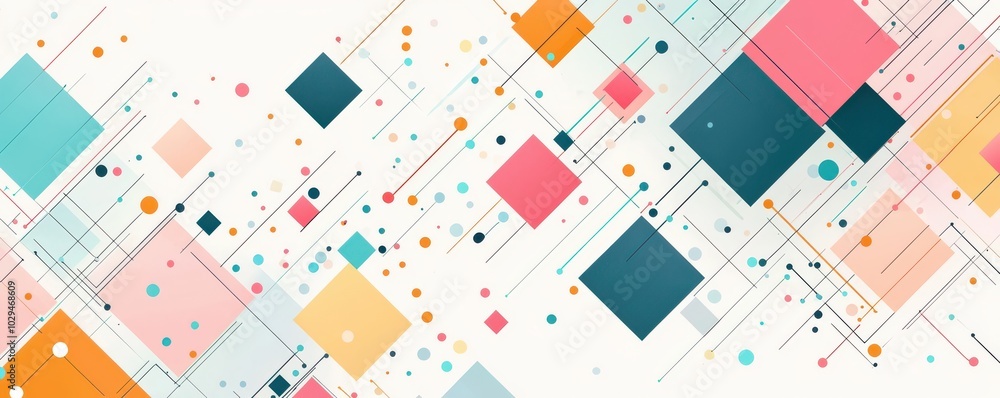 Abstract background with colorful geometric squares and rectangles on a white canvas, featuring a modern and dynamic design Abstract background with colorful geometric squares and rectangles on a white canvas, featuring a modern and dynamic design