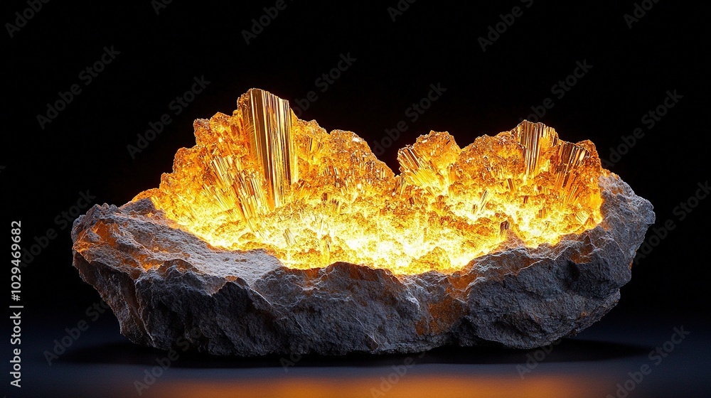 A black surface with a close-up rock and fiery interior on a black backdrop A black surface with a close-up rock and fiery interior on a black backdrop