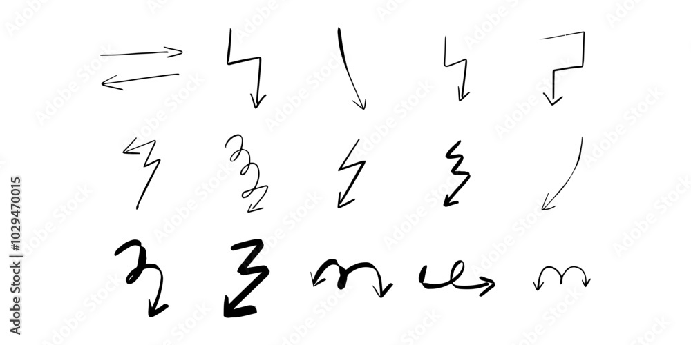 Arrows. Set of trendy doodle and abstract random icons on isolated background. Big element collection, unusual organic shapes in freehand style. Arrows. Set of trendy doodle and abstract random icons on isolated background. Big element collection, unusual organic shapes in freehand style.
