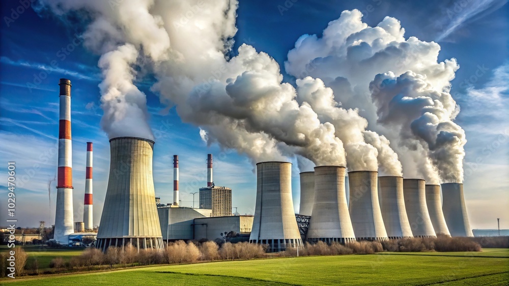 Pipe thermal power plant emitting white smoke