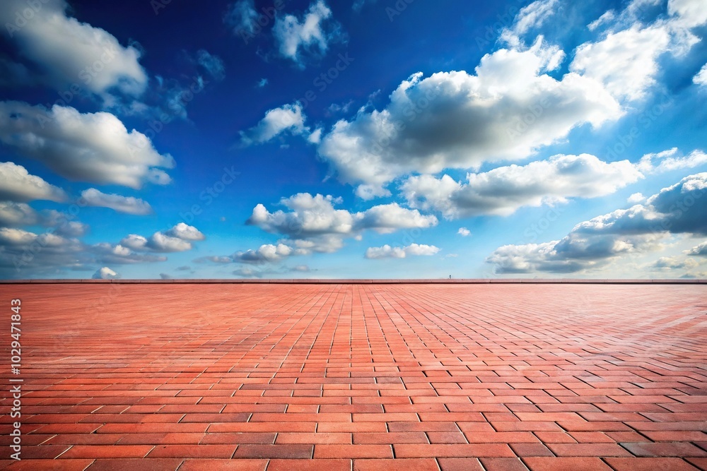 Red tile floor with brick and blue sky Red tile floor with brick and blue sky