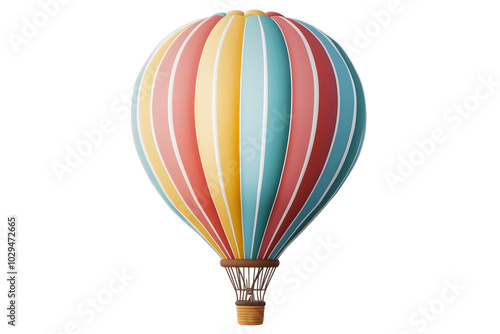 a colorful hot air balloon, floating in the air, isolated on a white background 