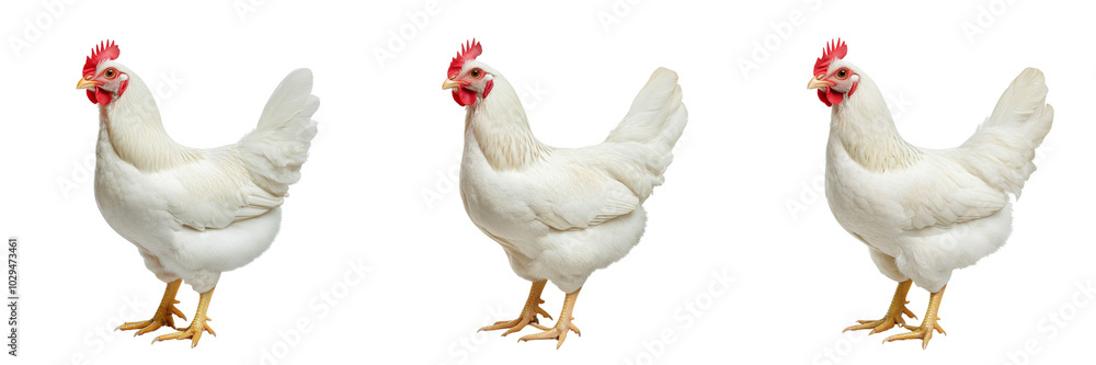 Fototapeta premium collection Set of A collection Set of white chicken standing on two legs, on a transparent background cutout