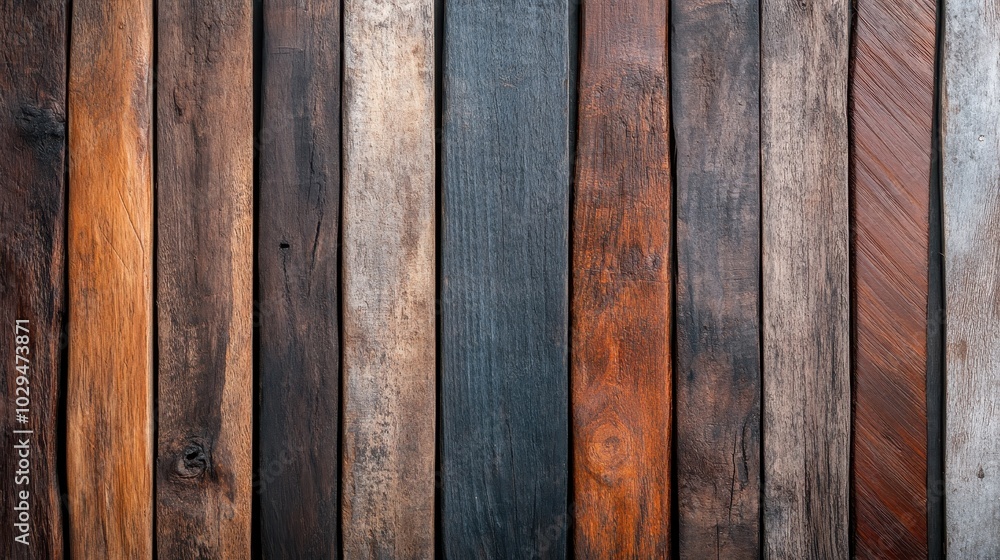 Vertical arrangement of rustic wood planks highlighting varying brown tones and textures, creating an inviting and warm visual effect in a natural setting. Vertical arrangement of rustic wood planks highlighting varying brown tones and textures, creating an inviting and warm visual effect in a natural setting.