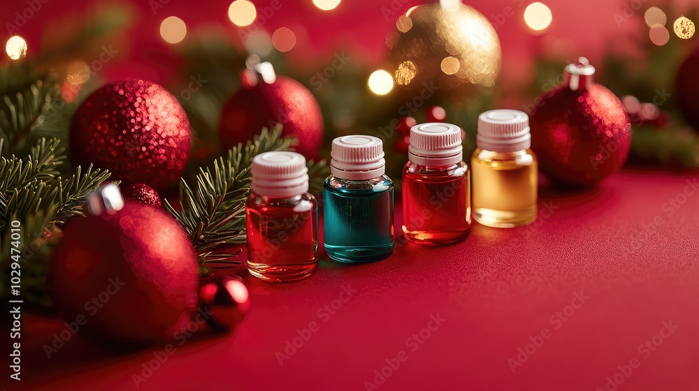 Brightly Colored Essential Oil Bottles on Festive Display Brightly Colored Essential Oil Bottles on Festive Display
