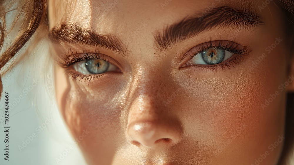 Fototapeta premium Exploring the Beauty of Well-Defined Eyebrows in Delicate Makeup Style