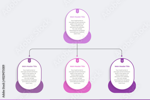 Business management level distribution structure Infographics Design Template, Workflow diagram, flowchart, Concept tree chart for business hierarchy, Second level Organizational chart divide to three