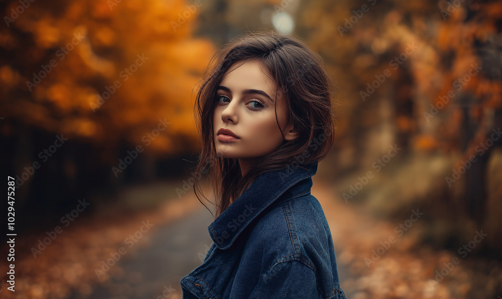 Portret pięknej młodej kobiety w jesiennym nastroju Portret pięknej młodej kobiety w jesiennym nastroju