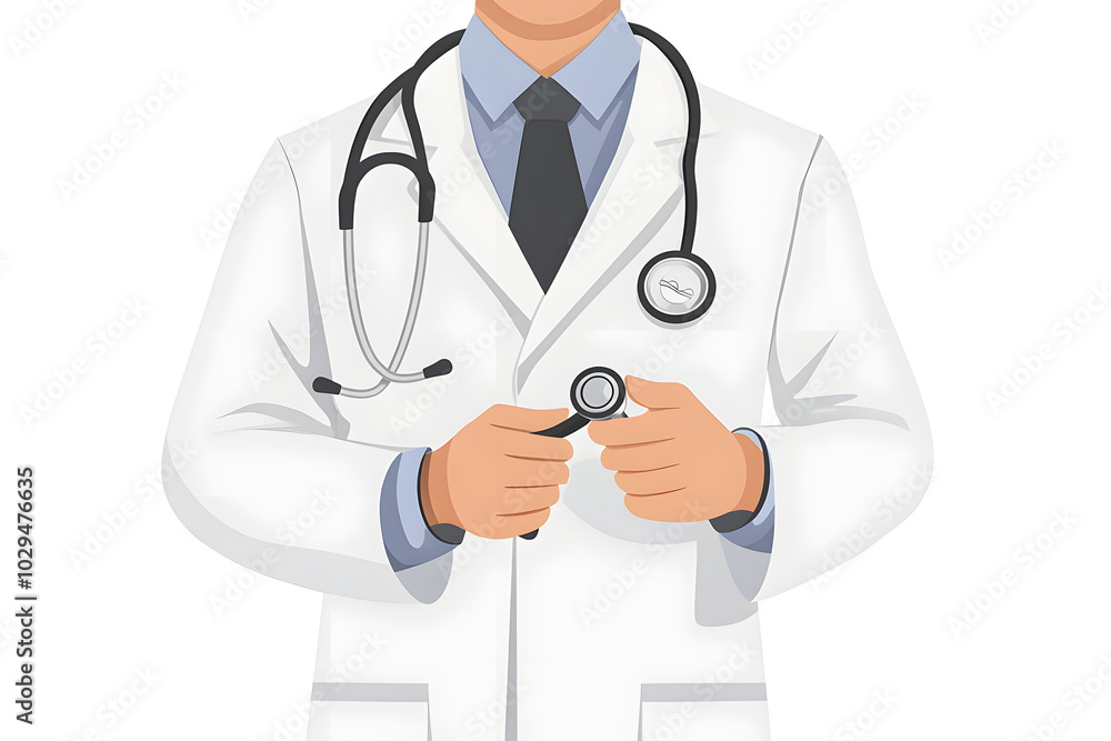 illustration of a doctor holding a stethoscope, wearing a lab coat, isolated on a white background illustration of a doctor holding a stethoscope, wearing a lab coat, isolated on a white background