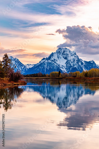 Breathtaking View of Grand Teton Mountain Range at Sunset