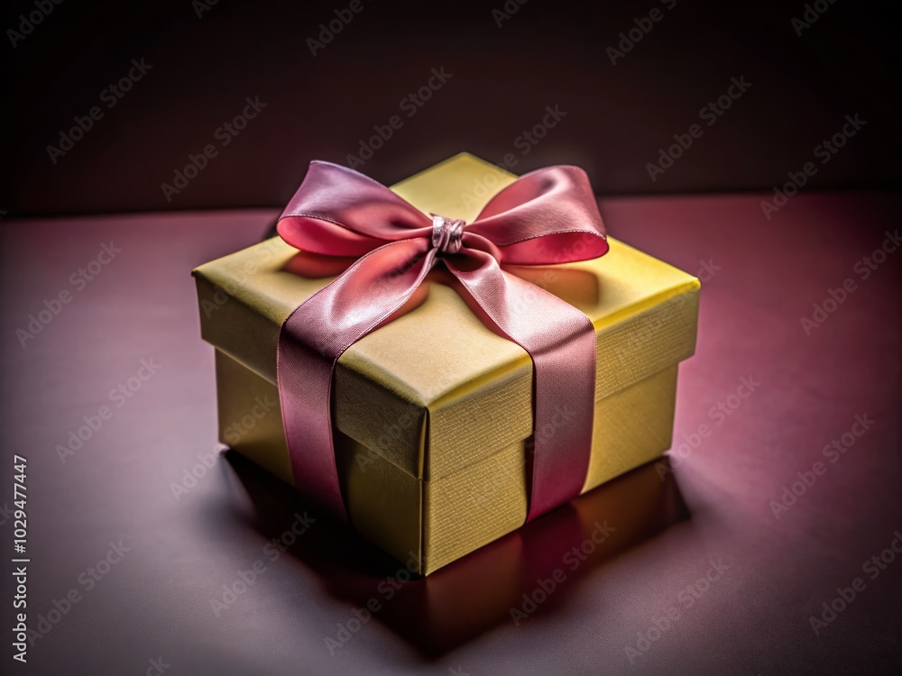 Minimalistic Yellow Gift Box with Pink Bow on Soft Pink Background for Celebrations and Gifts Minimalistic Yellow Gift Box with Pink Bow on Soft Pink Background for Celebrations and Gifts