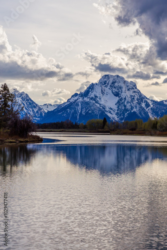 Scenic View of Grand Teton Reflected in Serene Lake