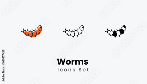 Worms  hand draw doodle icons vector set stock illustration
