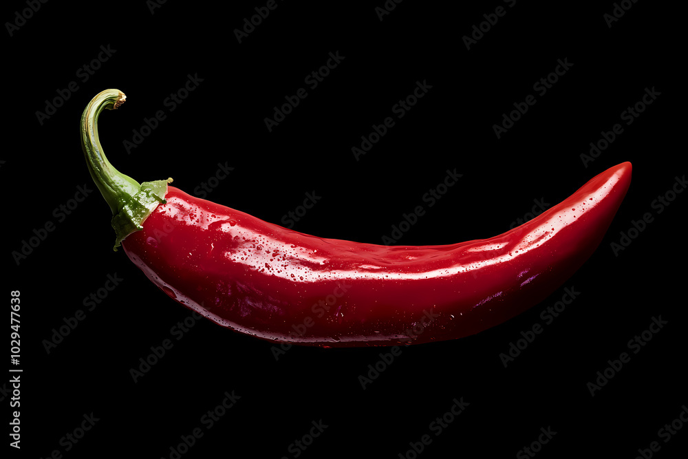 A vivid close-up of a fresh chili pepper, highlighting its smooth, shiny surface and vibrant red color A vivid close-up of a fresh chili pepper, highlighting its smooth, shiny surface and vibrant red color