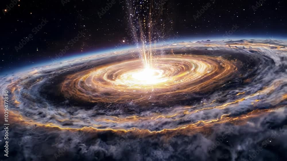 Swirling wormhole is opening above a planet in this space image, making a beautiful and unusual concept for space travel Swirling wormhole is opening above a planet in this space image, making a beautiful and unusual concept for space travel
