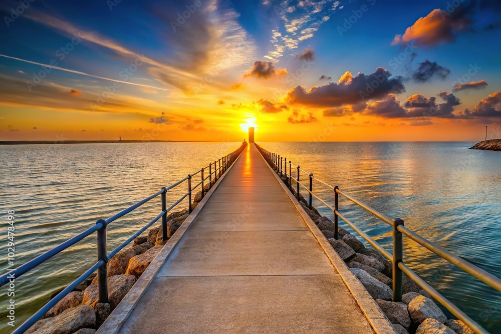 Obraz premium Sunrise along the South Jetty of the Packery Channel near Corpus Christi, Texas, USA