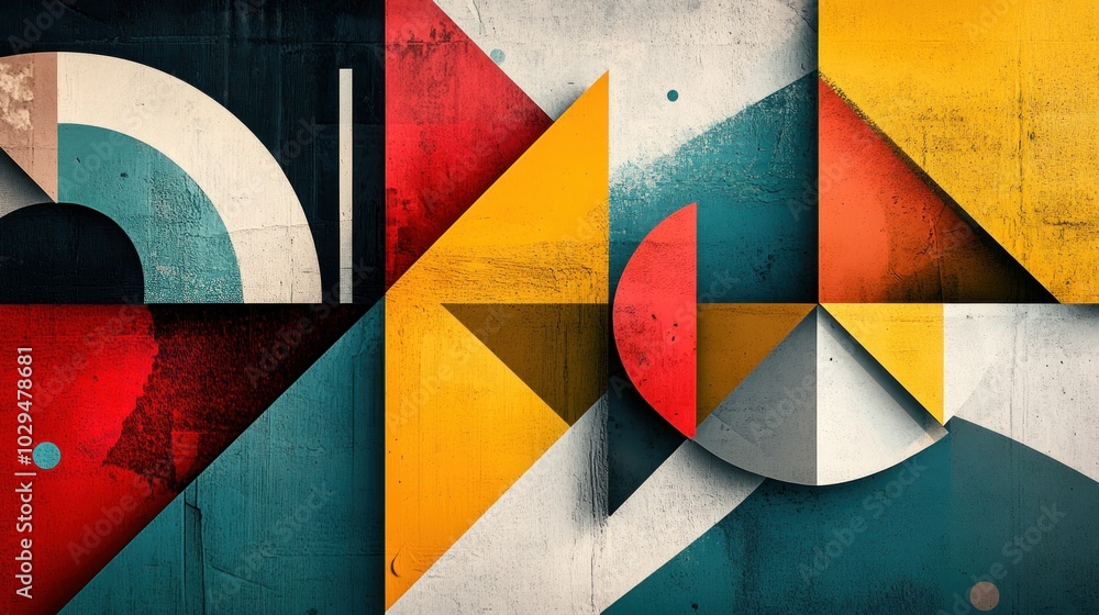 Naklejka premium Abstract geometric pattern with vibrant colors and a textured background.