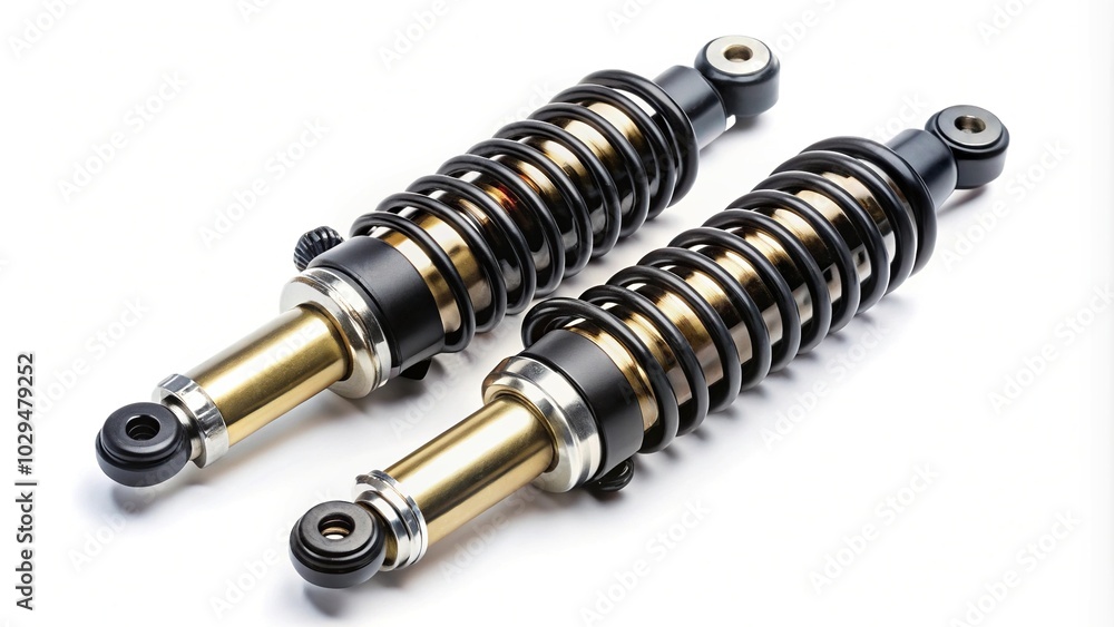 pair of shock absorbers isolated on white panoramic pair of shock absorbers isolated on white panoramic