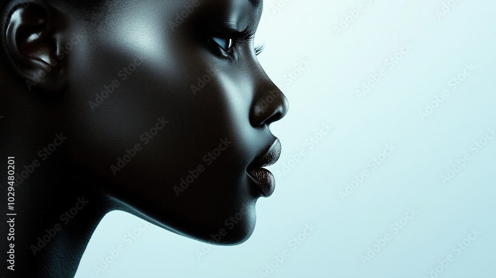 A close-up profile of a woman showcasing flawless skin against a light background. A close-up profile of a woman showcasing flawless skin against a light background.