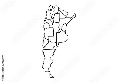 Mapa de Argentina con trazado negro 