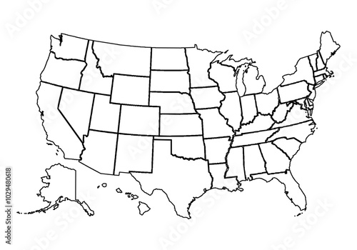 Mapa de Estados Unidos de América de trazado negro