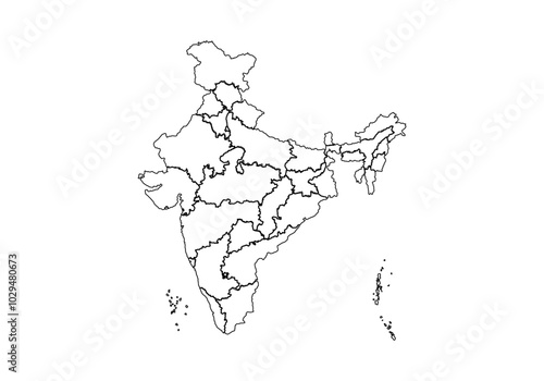 Mapa de la India en trazado negro