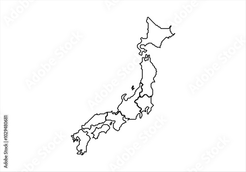 Mapa de Japón de trazado negro 