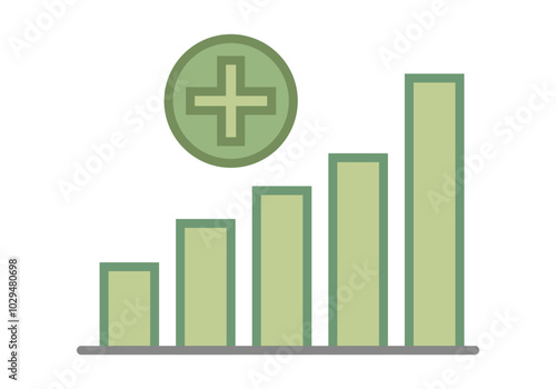 Gráfico de barras verde con símbolo de más