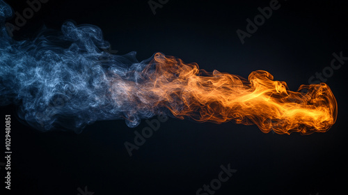 Thin Smoke Trail in Blue and Orange on Black Background photo