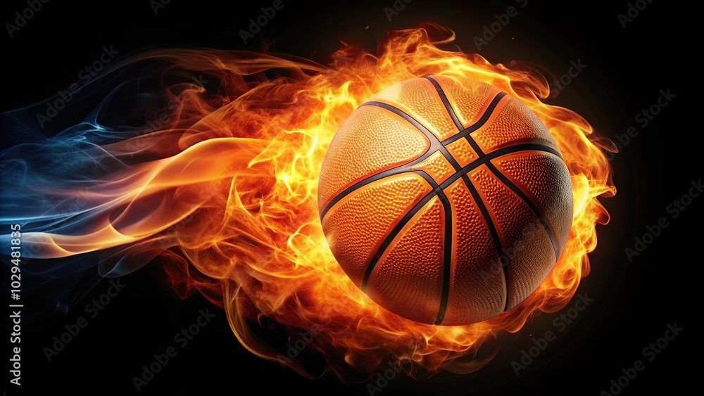 Reflected basketball on fire isolated on a black background Reflected basketball on fire isolated on a black background