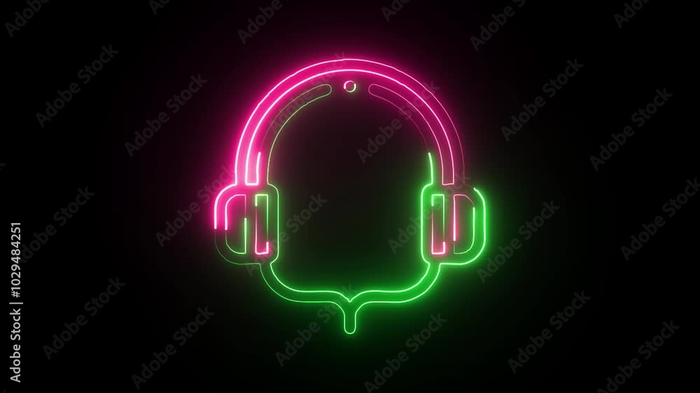 Glowing neon Headphones icon isolated on black background. HD Video motion graphic animation Glowing neon Headphones icon isolated on black background. HD Video motion graphic animation
