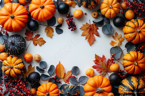 halloween flat lay composition with pumpkins treats  on white background top view halloween banner mockup party invitation card template.