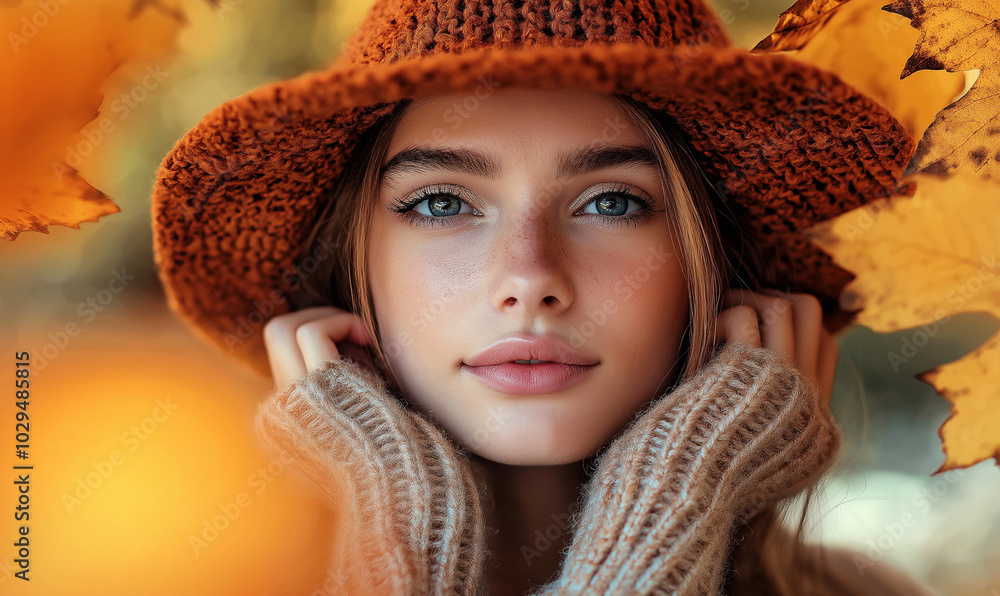 Portret pięknej młodej kobiety w jesiennym nastroju Portret pięknej młodej kobiety w jesiennym nastroju