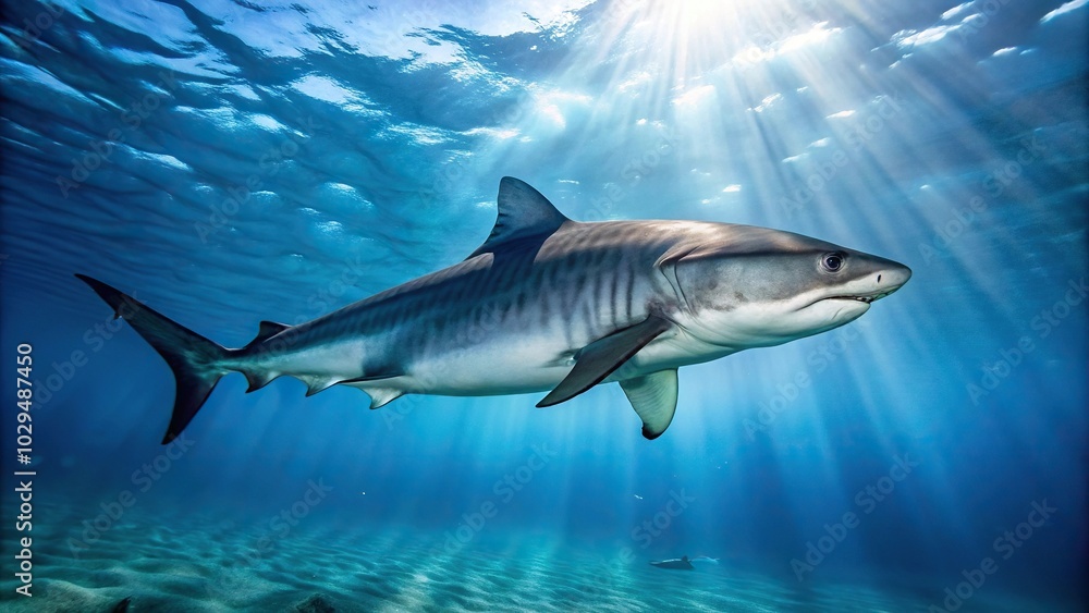 Tiger shark swimming in ocean Tiger shark swimming in ocean