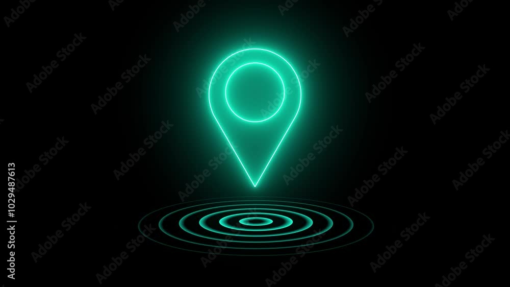 Gps Navigator Pin icon, location Icon Neon Light Glowing Bright Symbol. position location tracking animated on black background. Gps Navigator Pin icon, location Icon Neon Light Glowing Bright Symbol. position location tracking animated on black background.