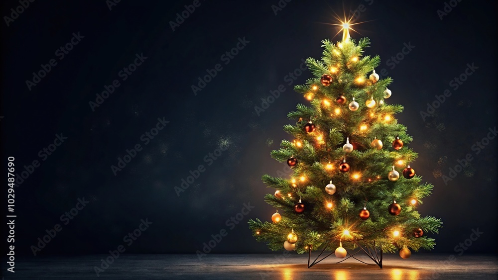 Tilted angle Christmas tree lights on dark background