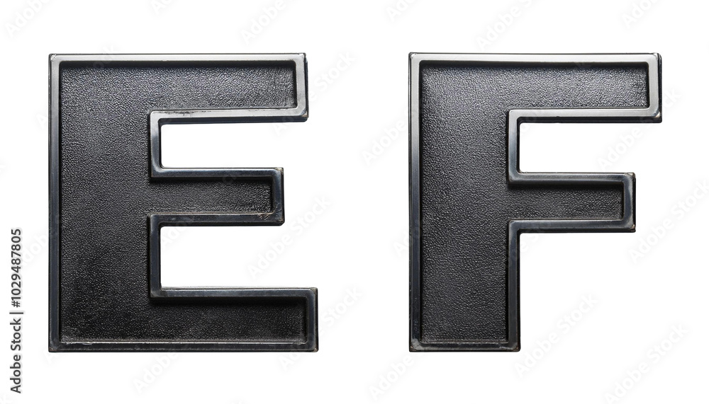 3D Letters E F Grunge Black Metal Alphabet Isolated on White 3D Letters E F Grunge Black Metal Alphabet Isolated on White