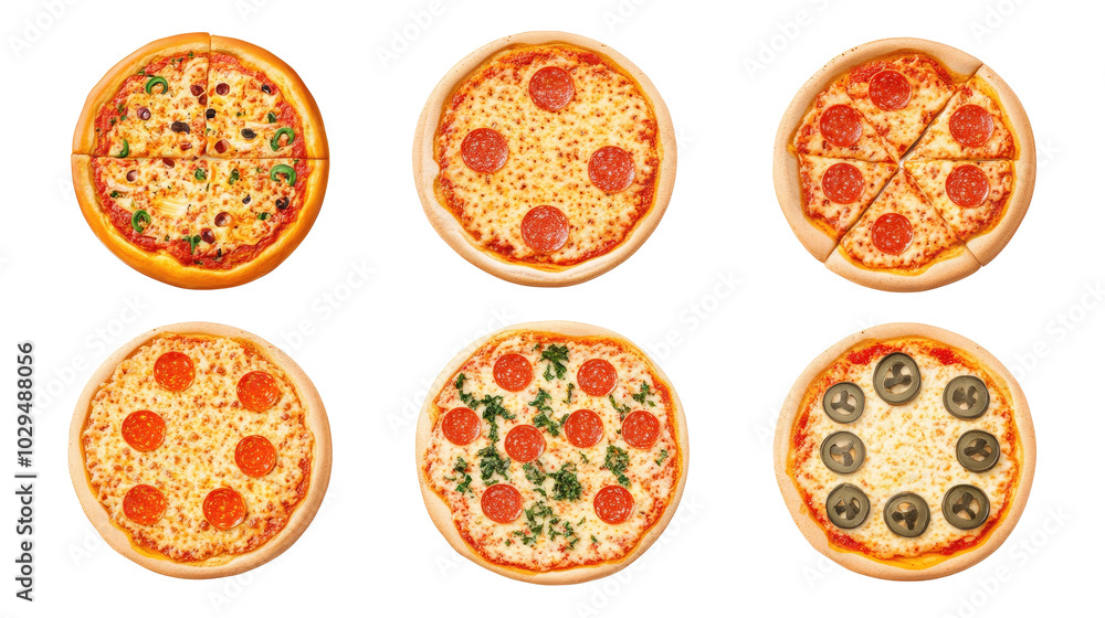 Colorful Set of Pizza Graphic Designs on a Clean White Background Generative AI